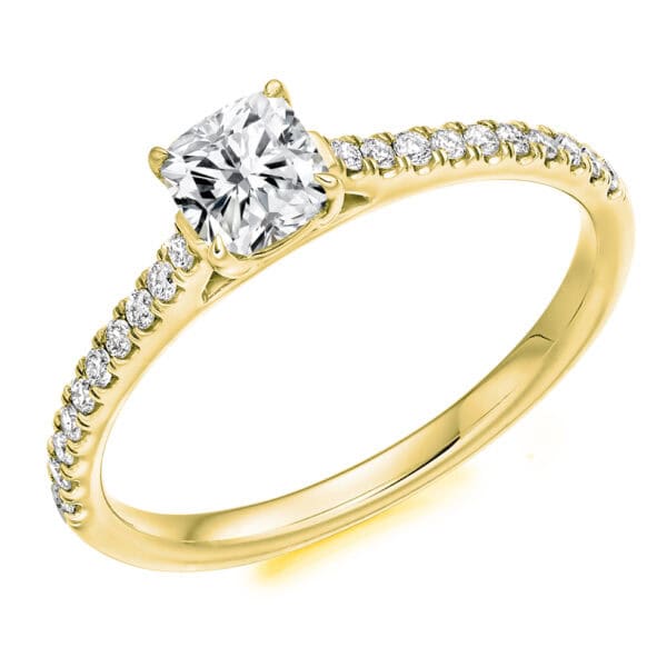 Cushion Cut Solitaire 0.5ct Diamond Engagement Ring with Diamond Set Shoulders - Image 2