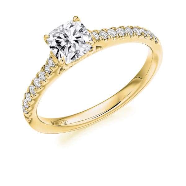 Cushion Cut Solitaire 0.75ct Diamond Engagement Ring with Diamond Set Shoulders - Image 2