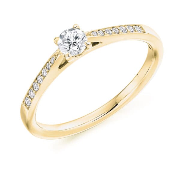 Round Brilliant Solitaire 0.2ct Diamond Engagement Ring with Diamond Set Shoulders - Image 2