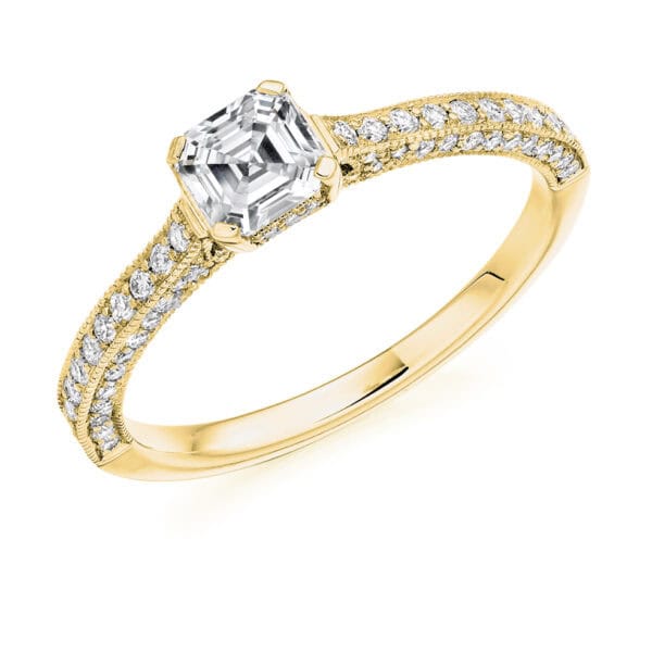 Asscher Cut Solitaire 0.5ct Diamond Engagement Ring with Diamond Set Shoulders - Image 2