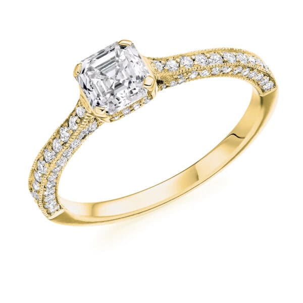 Asscher Cut Solitaire 0.75ct Diamond Engagement Ring with Diamond Set Shoulders - Image 2