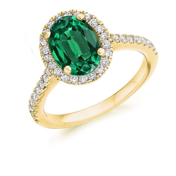 Emerald Oval Cut Cluster 2ct Engagement Ring with Diamond Set Shoulders - Image 2
