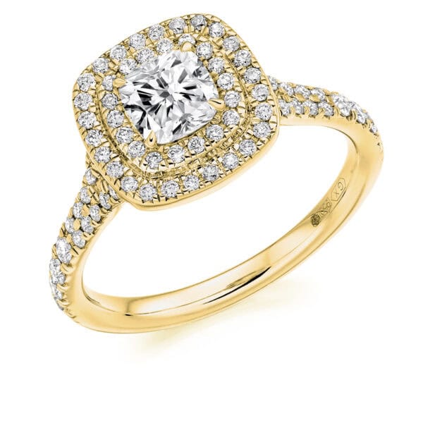 Cushion Cut Halo 0.75ct Diamond Engagement Ring with Diamond Set Shoulders - Image 2