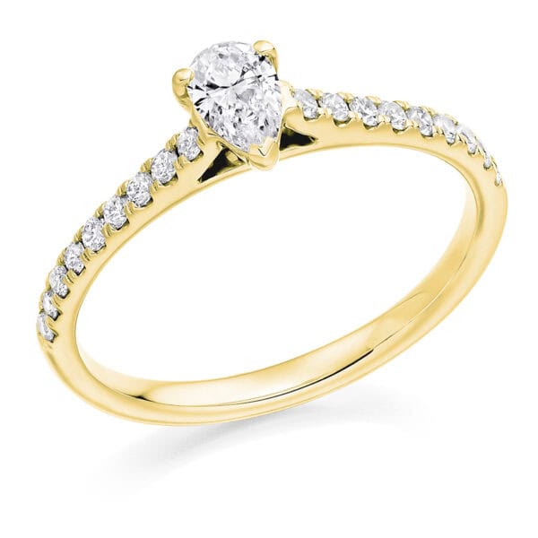 Pear Cut Solitaire 0.25ct Diamond Engagement Ring with Diamond Set Shoulders - Image 2