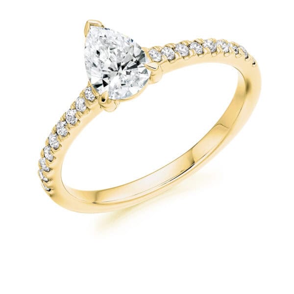 Pear Cut Solitaire 0.5ct Diamond Engagement Ring with Diamond Set Shoulders - Image 2