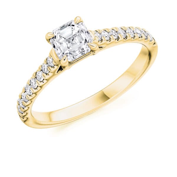 Asscher Cut Solitaire 0.75ct Diamond Engagement Ring with Diamond Set Shoulders - Image 2