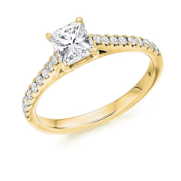 Radiant Cut Solitaire 0.7ct Diamond Engagement Ring with Diamond Set Shoulders - Image 2