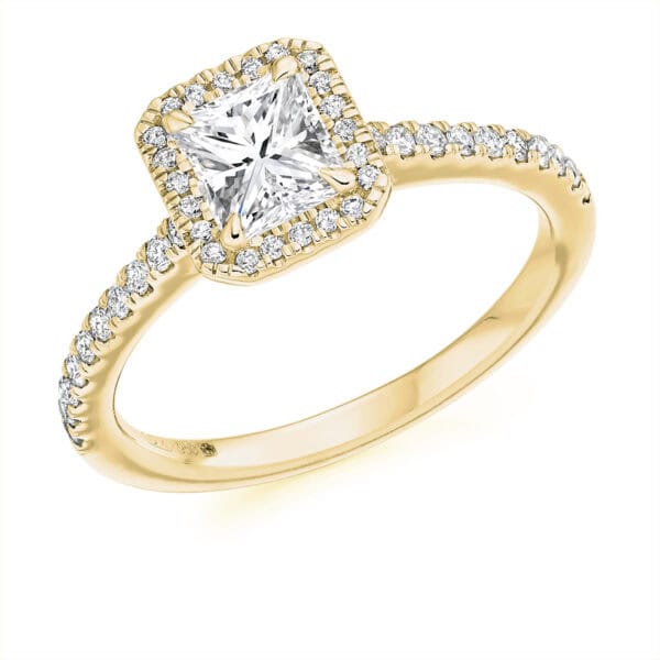 Radiant Cut Halo 0.5ct Diamond Engagement Ring with Diamond Set Shoulders - Image 2