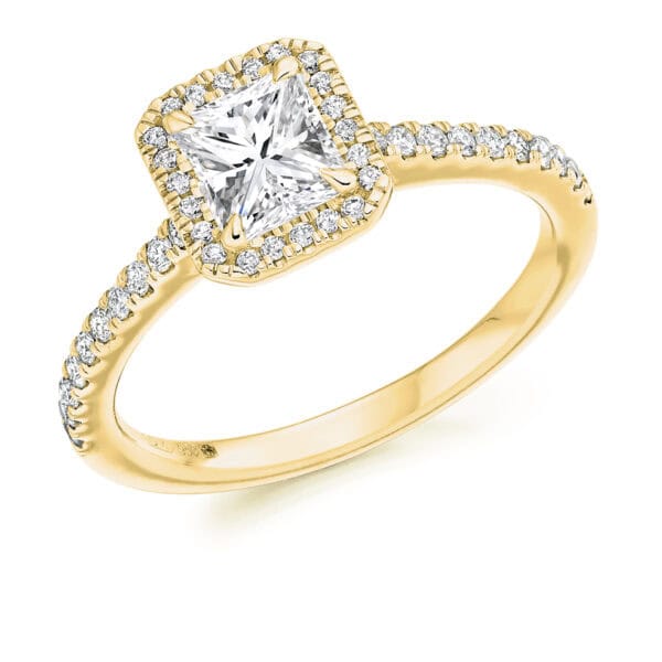 Radiant Cut Halo 0.7ct Diamond Engagement Ring with Diamond Set Shoulders - Image 2