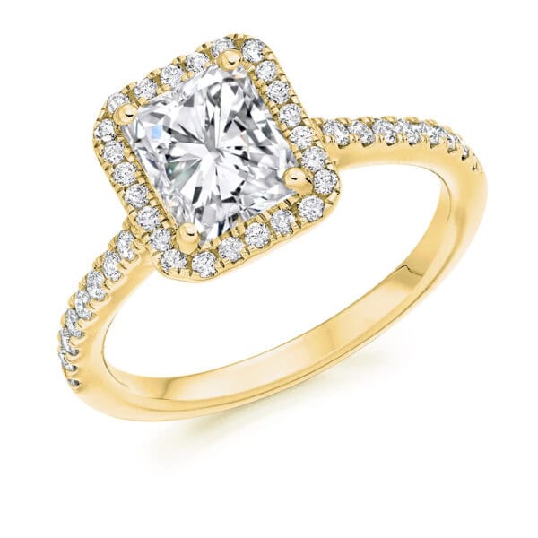 Radiant Cut Halo 1.5ct Diamond Engagement Ring with Diamond Set Shoulders - Image 2