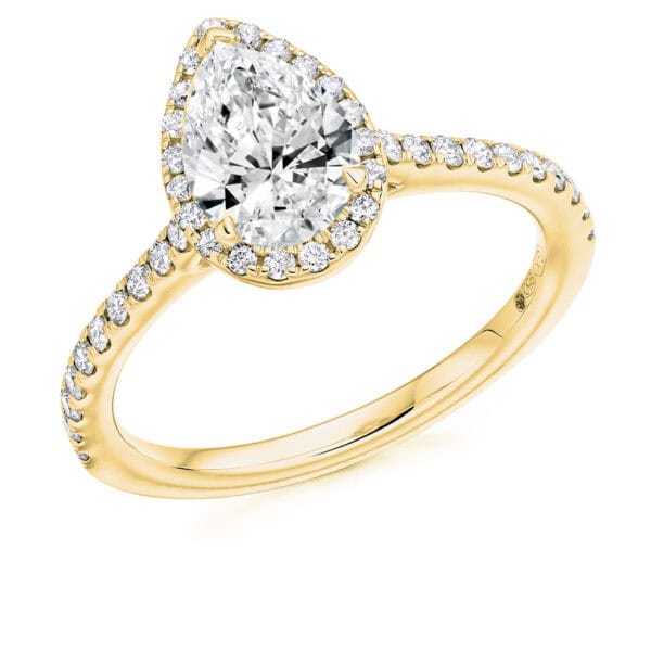 Pear Cut Halo 0.75ct Diamond Engagement Ring with Diamond Set Shoulders - Image 2