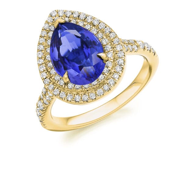 Tanzanite Pear Cut Cluster 3.18ct Engagement Ring with Diamond Set Shoulders - Image 2