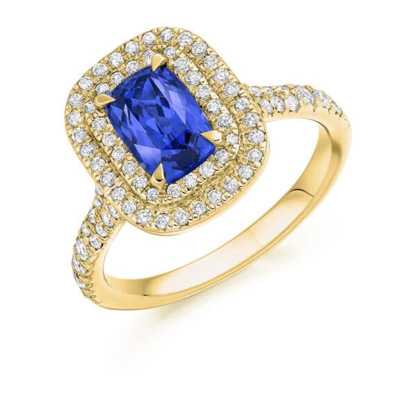 Tanzanite Radiant Cut Cluster 1.2ct Engagement Ring with Diamond Set Shoulders - Image 2