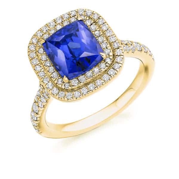 Tanzanite Radiant Cut Cluster 2.81ct Engagement Ring with Diamond Set Shoulders - Image 2