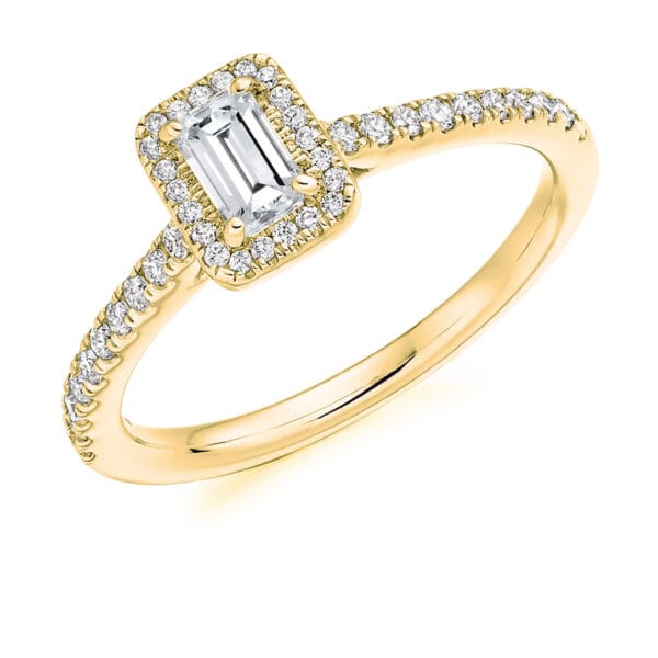 Emerald Cut Halo 0.3ct Diamond Engagement Ring with Diamond Set Shoulders - Image 2