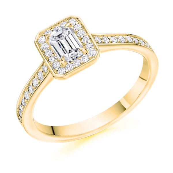 Emerald Cut Halo 0.33ct Diamond Engagement Ring with Diamond Set Shoulders - Image 2