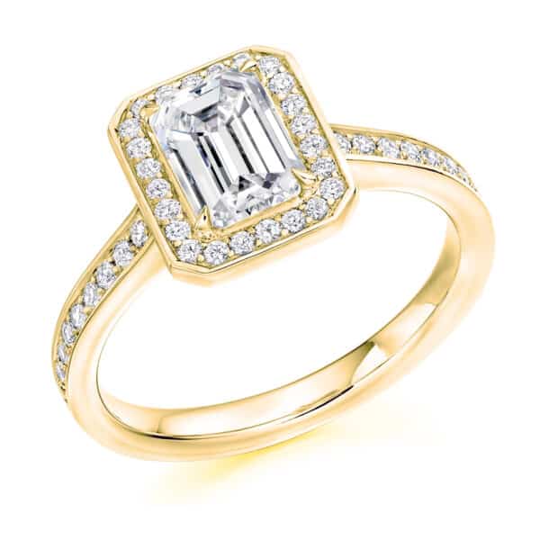 Emerald Cut Halo 1ct Diamond Engagement Ring with Diamond Set Shoulders - Image 2