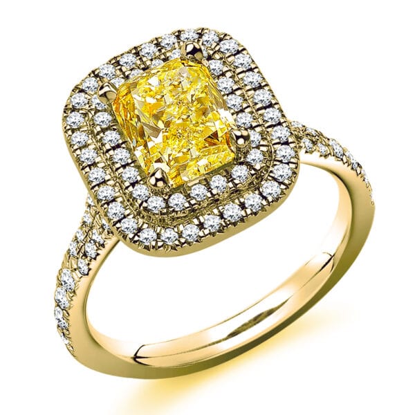 Yellow Fancy Diamond Halo 0ct Engagement Ring with Diamond Set Shoulders - Image 2