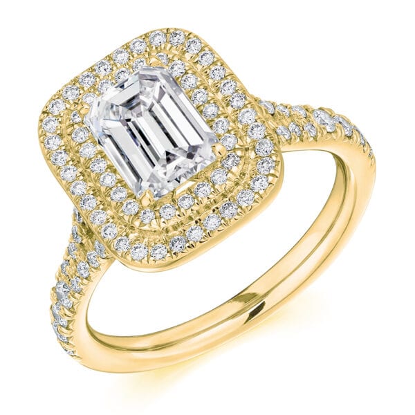 Emerald Cut Halo 1.5ct Diamond Engagement Ring with Diamond Set Shoulders - Image 2