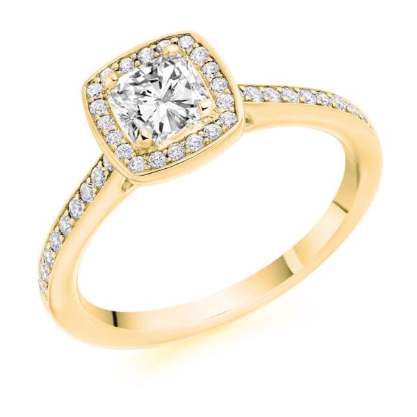 Cushion Cut Halo 0.5ct Diamond Engagement Ring with Diamond Set Shoulders - Image 2