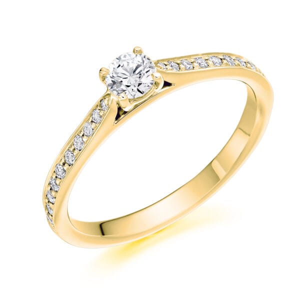 Round Brilliant Solitaire 0.25ct Diamond Engagement Ring with Diamond Set Shoulders - Image 2