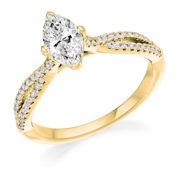 Marquise Cut Solitaire 0.75ct Diamond Engagement Ring with Diamond Set Shoulders - Image 2