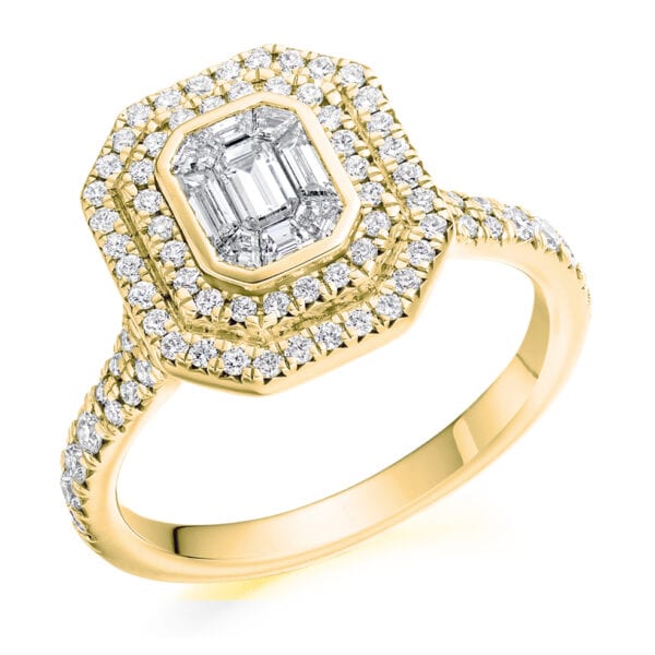Emerald Cut Halo 0.4ct Diamond Engagement Ring with Diamond Set Shoulders - Image 2
