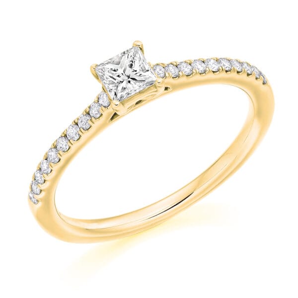 Princess Cut Solitaire 0.25ct Diamond Engagement Ring with Diamond Set Shoulders - Image 2