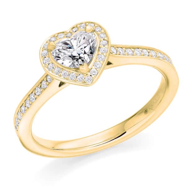 Heart Cut Halo 0.5ct Diamond Engagement Ring with Diamond Set Shoulders - Image 2