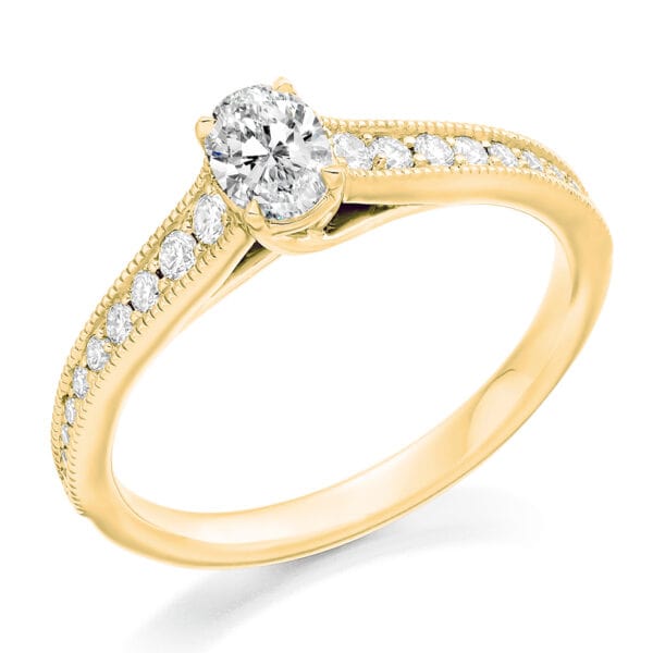 Oval Cut Solitaire 0.4ct Diamond Engagement Ring with Diamond Set Shoulders - Image 2