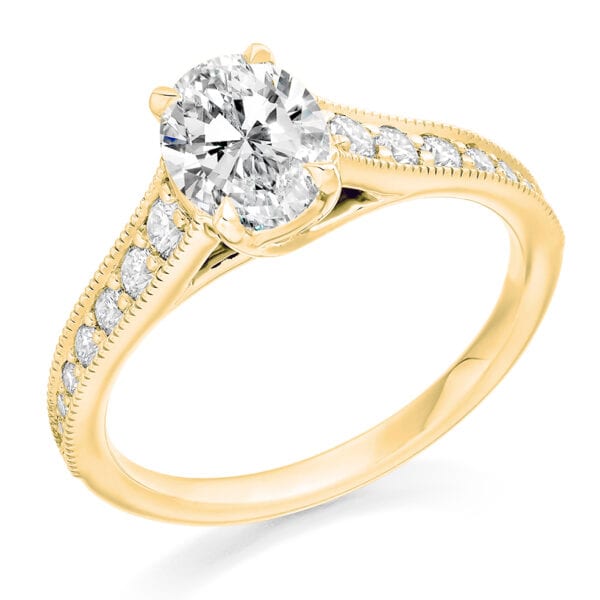 Oval Cut Solitaire 1ct Diamond Engagement Ring with Diamond Set Shoulders - Image 2