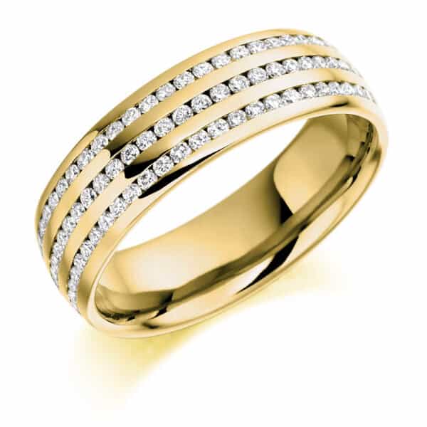 Round Brilliant Diamond Eternity Style Ring, Triple Row Channel Set with 100% Diamond Coverage, 5.8mm 1 Carat Total Diamond Weight - Image 2