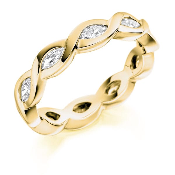 Marquise Cut Diamond Eternity Style Ring, Entwined Rubover Set with 100% Diamond Coverage, 4.2mm 1 Carat Total Diamond Weight - Image 2