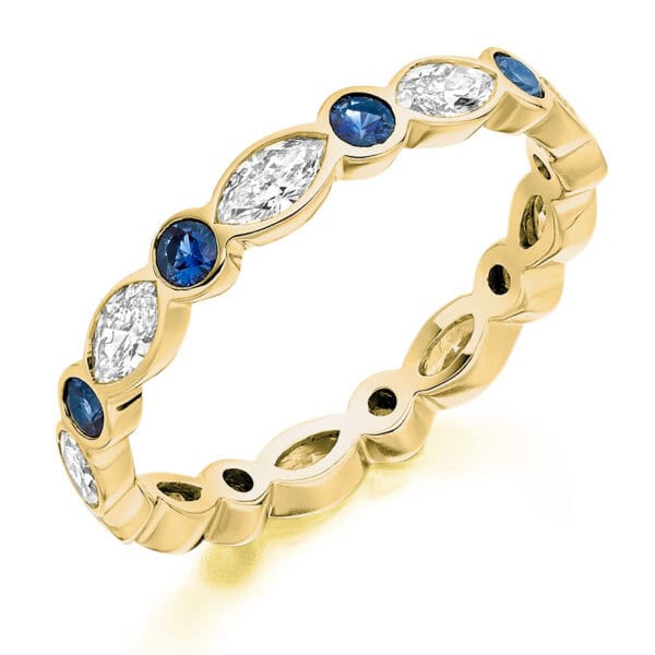 Blue Sapphire and Diamond Round Brilliant Rubover Set Full Eternity Ring with 100% Diamond Coverage - Image 2