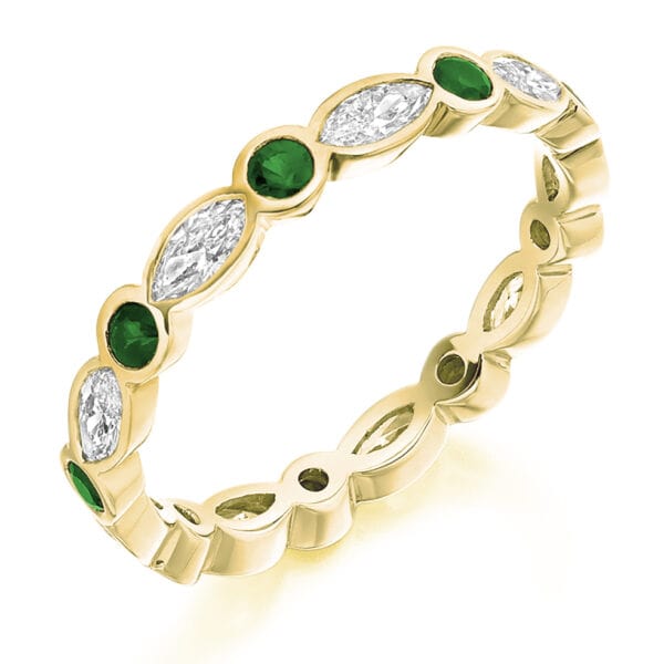 Emerald and Diamond Round Brilliant Rubover Set Full Eternity Ring with 100% Diamond Coverage - Image 2