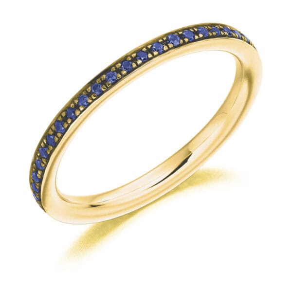 Blue Sapphire and Diamond Round Brilliant Grain Set Full Eternity Ring with 100% Diamond Coverage - Image 2