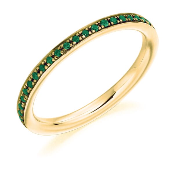 Emerald and Diamond Round Brilliant Grain Set Full Eternity Ring with 100% Diamond Coverage - Image 2