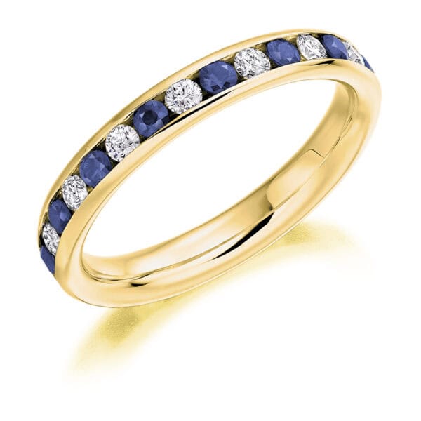 Blue Sapphire and Diamond Round Brilliant Channel Set Full Eternity Ring with 100% Diamond Coverage - Image 2