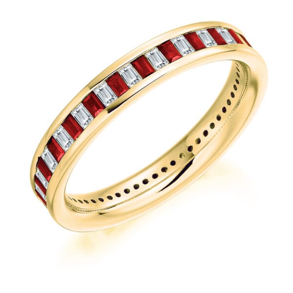 Ruby and Diamond Baguette Cut Channel Set Full Eternity Ring with 100% Diamond Coverage - Image 2