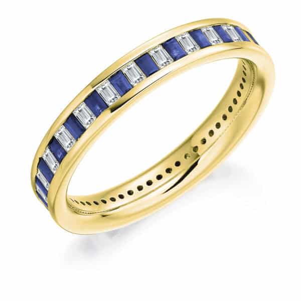 Blue Sapphire and Diamond Baguette Cut Channel Set Full Eternity Ring with 100% Diamond Coverage - Image 2