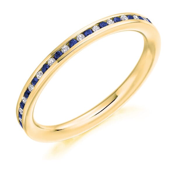 Blue Sapphire and Diamond Round Brilliant Channel Set Full Eternity Ring with 100% Diamond Coverage - Image 2
