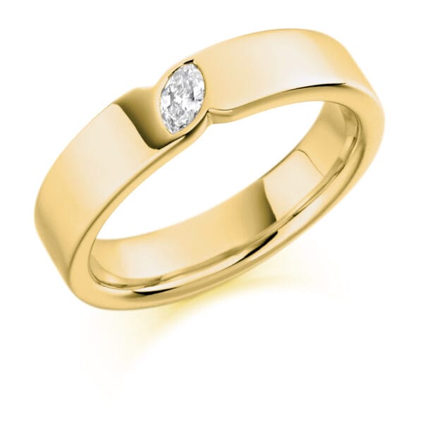 Marquise Cut Diamond Eternity Style Ring, Rubover Set with 10% Diamond Coverage, 5mm 0.1 Carat Total Diamond Weight - Image 2