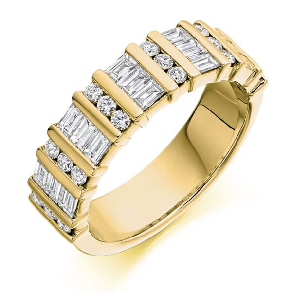 Round Brilliant & Baguette Cut Diamond Eternity Style Ring, Triple Row Invisible & Bar Set with 50% Diamond Coverage, 5.8mm 1.25 Carat Total Diamond Weight - Image 2