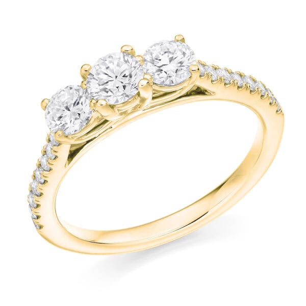 Trilogy Engagement Ring with Round Brilliant cut Diamonds with Diamond Set Shoulders - Image 2