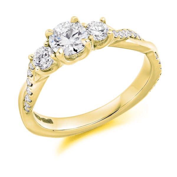 Round Brilliant Trilogy Diamond Engagement Ring with Diamond Set Shoulders - Image 2