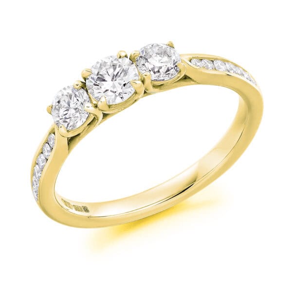 Round Brilliant Trilogy Diamond Engagement Ring with Diamond Set Shoulders - Image 2