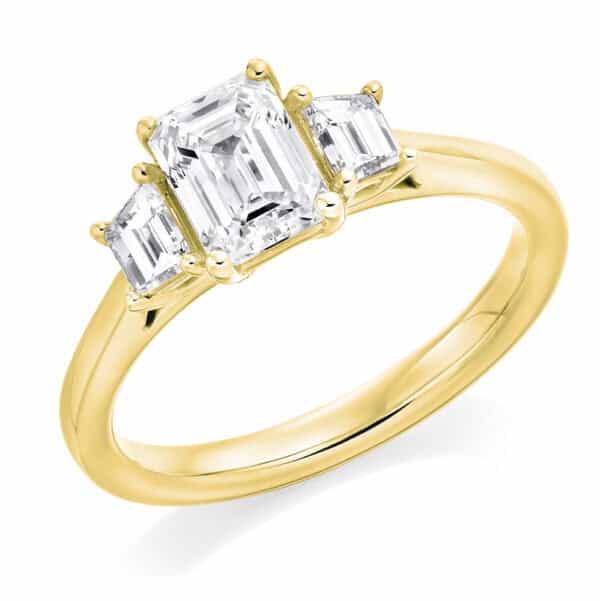 Emerald Cut Trilogy Diamond Engagement Ring - Image 2