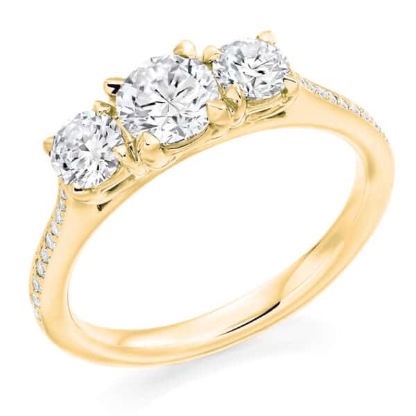Round Brilliant Trilogy Diamond Engagement Ring with Diamond Set Shoulders - Image 2